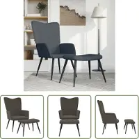 The Living Store Relaxsessel mit Hocker Dunkelgrau Samt