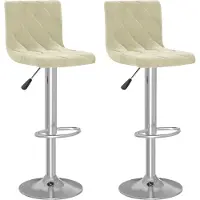 Syfax Barhocker Creme Samt 40 x 43 x (90-111) cm mit Fußstütze und 360 Grad Drehfunktion