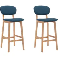 Syfax 2er Set Barhocker aus Stoff in Blau, Sitzhöhe 66 cm, Gesamthöhe 92 cm, mit Fußstütze