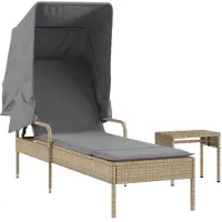 Syfax Sonnenliege mit Dach und Tisch Beige Poly Rattan