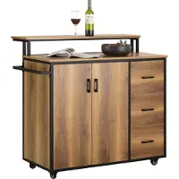 SoBuy KNL02-PF Design Küchenwagen mit Arbeitsplatte Kücheninsel Küchenschrank Sideboard auf Rollen Küchentrolley Vintage BHT ca.: 113x106x69cm