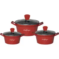 Cheffinger Diamant Kochgeschirr 6 teilig Topf Induktion Alu Guss Kochtopfset Marmor Rot