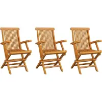 Syfax Gartenstühle mit Cremeweißen Kissen 3 Stk. Massivholz Teak