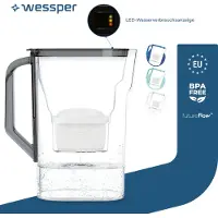 Wessper D3 SLIM FutureFlow Wasserfilterkanne 2,7 l Schwarz mit Filterwechselanzeige und 1x Filterkartusche