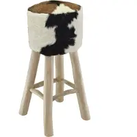 Syfax Barhocker Ziegenleder und Teak Massivholz