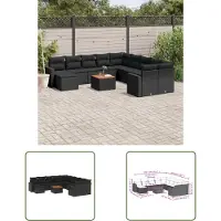 The Living Store 12-tlg. Garten-Sofagarnitur mit Kissen Schwarz Poly Rattan