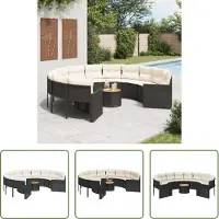 The Living Store Gartensofa mit Tisch und Kissen Rund Schwarz Poly-Rattan