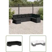The Living Store 8-tlg. Garten-Sofagarnitur mit Kissen Schwarz Poly Rattan