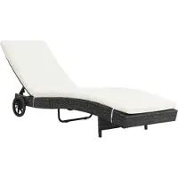 Syfax Sonnenliege mit Rollen und Auflage Poly Rattan Schwarz