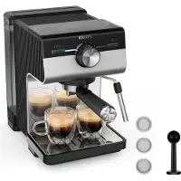 Krups Authentic+ XP384E10, Espressomaschine, 2 l, Kaffeepad, Gemahlener Kaffee, Schwarz, Edelstahl
