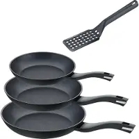 Berndes 4-teiliges Set Bratpfanne 20+24+28 cm, Aluminium, schwarz, inkl. Pfannenwender - Balance Induction Enduro