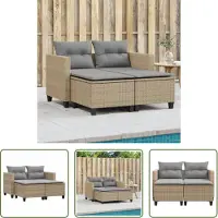 The Living Store Gartensofa 2-Sitzer mit Hockern Beige Poly Rattan