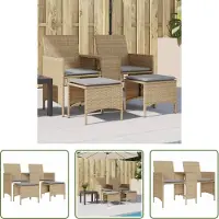 The Living Store Gartensofa 2-Sitzer mit Tisch und Hockern Beige Poly Rattan