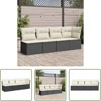 The Living Store Gartensofa mit Kissen 4-Sitzer Schwarz Poly Rattan
