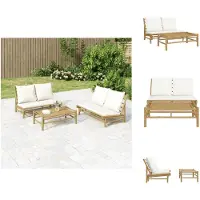 vidaXL 2-tlg. Garten-Lounge-Set mit Cremeweißen Kissen Bambus - Gartensofaelemente