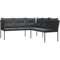 Syfax Gartensofa in L-Form mit Kissen Schwarz Stahl und Textilene