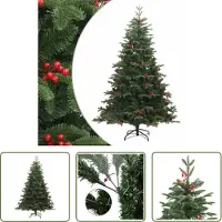The Living Store Künstlicher Weihnachtsbaum Klappbar mit Zapfen & Beeren 240 cm