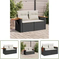 The Living Store Gartensofa mit Kissen 2-Sitzer Schwarz Poly Rattan