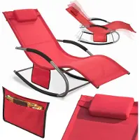 SoBuy OGS28-R Sonnenliege Gartenliege wetterfest Liegestuhl Schaukelstuhl mit Kopfkissen Relaxliege Schaukelliege Strandliege Outdoor bis 150 kg Rot