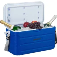 Relaxdays Kühlbox 20 l, Kühlkiste für unterwegs, Tragegurt & Griff, ohne Strom, Isolierbox, 29 x 52,5 x 26,5 cm, blau
