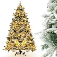 Costway Künstlicher Weihnachtsbaum 180cm mit Schnee, Tannenbaum mit 250 warmweißen LEDs, 752 gemischten Zweigspitzen, Christbaum Kunstbaum Weihnachten