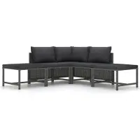 Syfax 5-tlg. Garten-Sofagarnitur mit Auflagen Grau Poly Rattan