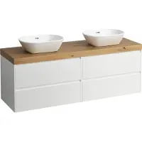 Laufen LANI Waschtischplatte wildeiche inklusive Unterschrank, 1 Ausschnitt links und rechts, 1570x495x580mm, H4065941122601, Farbe: Weiß matt