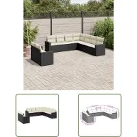 The Living Store 9-tlg. Garten-Sofagarnitur mit Kissen Schwarz Poly Rattan