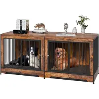 Vevor Hundekäfig Möbel für 2 Hunde, 1901 x 670 x 824 mm Doppel-Hundebox für große Hunderassen mit Trennwand & Doppeltüren, Hundehaus aus Holz, Beistelltisch für mittelgroße und große Hunde, Braun