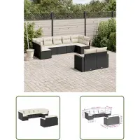The Living Store 9-tlg. Garten-Sofagarnitur mit Kissen Schwarz Poly Rattan