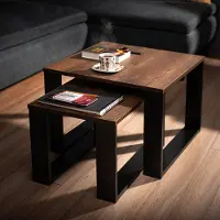 Lehmann Couchtisch 2er Set in 2 Größen für das Wohnzimmer, mit Holzplatte und schwarzem Gestell