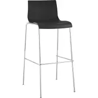 CLP Barhocker Hover ergonomisch, mit Rückenlehne & Fußstütze, 4-Fuß-Gestell, pflegeleichte Kunststoffsitzschale bis 150 kg belastbar, Farbe: schwarz, Gestellfarbe: chrom