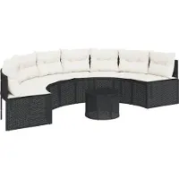 Syfax Gartensofa mit Tisch und Kissen Halbrund Schwarz Poly-Rattan