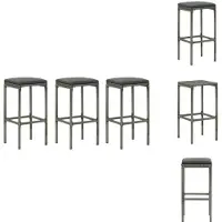 vidaXL Barhocker mit Kissen 3 Stk. Grau Poly Rattan - Barhocker