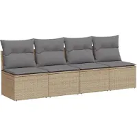 Syfax Gartensofa mit Kissen 4-Sitzer Beige Poly Rattan