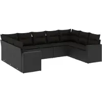 Syfax 9-tlg. Garten-Sofagarnitur mit Kissen Schwarz Poly Rattan