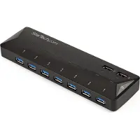 StarTech.com .com 7 Port USB 3.0 Hub plus dediziertem Ladeport - 5Gbps - 2 x 2,4A Port, USB 3.2 Gen 1 (3.1 Gen 1) Type-B, USB 3.2 Gen 1 (3.1 Gen 1) Type-A, 5000 Mbit/s, Schwarz, Kunststoff, Status