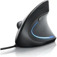 CSL Vertikalmaus kabelgebunden, ergonomische USB-Maus für Rechtshänder, 5 Tasten, 1000 bis 1600 dpi wählbar, optischer Sensor, 1,5 m Kabel, 172 g, schwarz