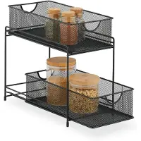 Relaxdays Küchen Organizer, 2 Ausziehkörbe, Etagenregal aus Metall, H x B x T: 32 x 19 x 35,5 cm, Bad Organizer, schwarz