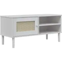 Syfax TV-Schrank SENJA Rattan-Optik Weiß 106x40x49 cm Kiefernholz