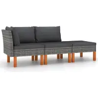 Syfax 3-tlg. Garten-Lounge-Set Poly Rattan und Massivholz Eukalyptus