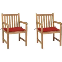 Syfax Gartenstühle 2 Stk. mit Roten Kissen Massivholz Teak