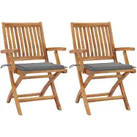 Syfax Gartenstühle 2 Stk. mit Grauen Kissen Teak Massivholz