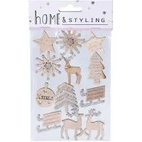 Generique Weihnachtsaufkleber aus Holz mit Glitzer, 12 Stück