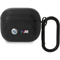 BMW BMA322PVTK AirPods 3. Generation Hülle, schwarz/schwarzes Leder, gebogene Linie