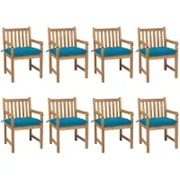 Syfax Gartenstühle 8 Stk. mit Hellblauen Kissen Massivholz Teak