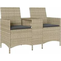 Syfax Gartensofa 2-Sitzer mit Tisch und Kissen Hellgrau Poly Rattan