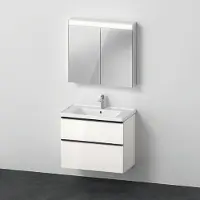 Duravit D-Neo Möbel-Set, Möbelwaschtisch mit Waschtischunterschrank wandhängend und LED-Spiegelschrank, 800x2000mm, DE011602222, Farbe: Weiß Hochglanz Dekor