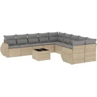 vidaXL 11-tlg. Garten-Sofagarnitur mit Kissen Beige Poly Rattan
