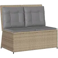 Syfax Gartenbank Verstellbar mit Kissen Beige Poly Rattan